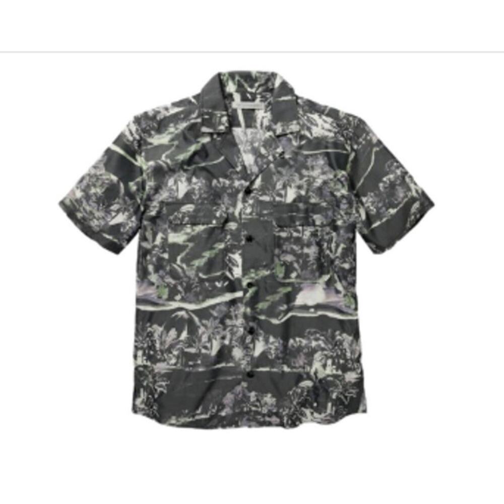 OUTERKNOWN Mens Backyard Shirt Pitch Black Oasis XL Drape Casual Camp Collar